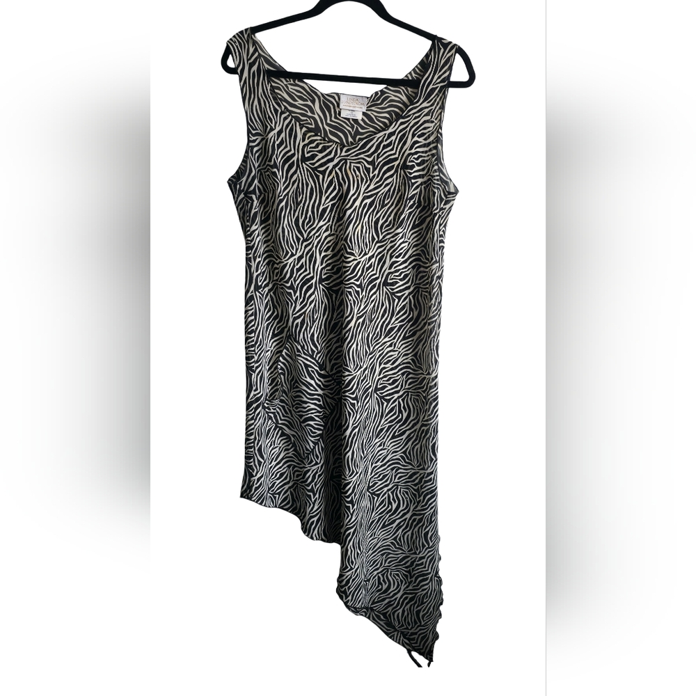 Linda Lundstrom Zebra Print Asymmetrical Hem Dress Women’s 10 Sleeveless Midi